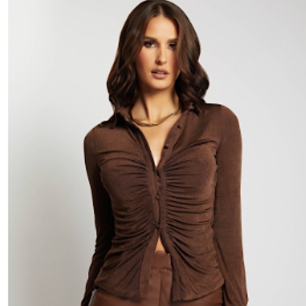 Collard brown button down blouse